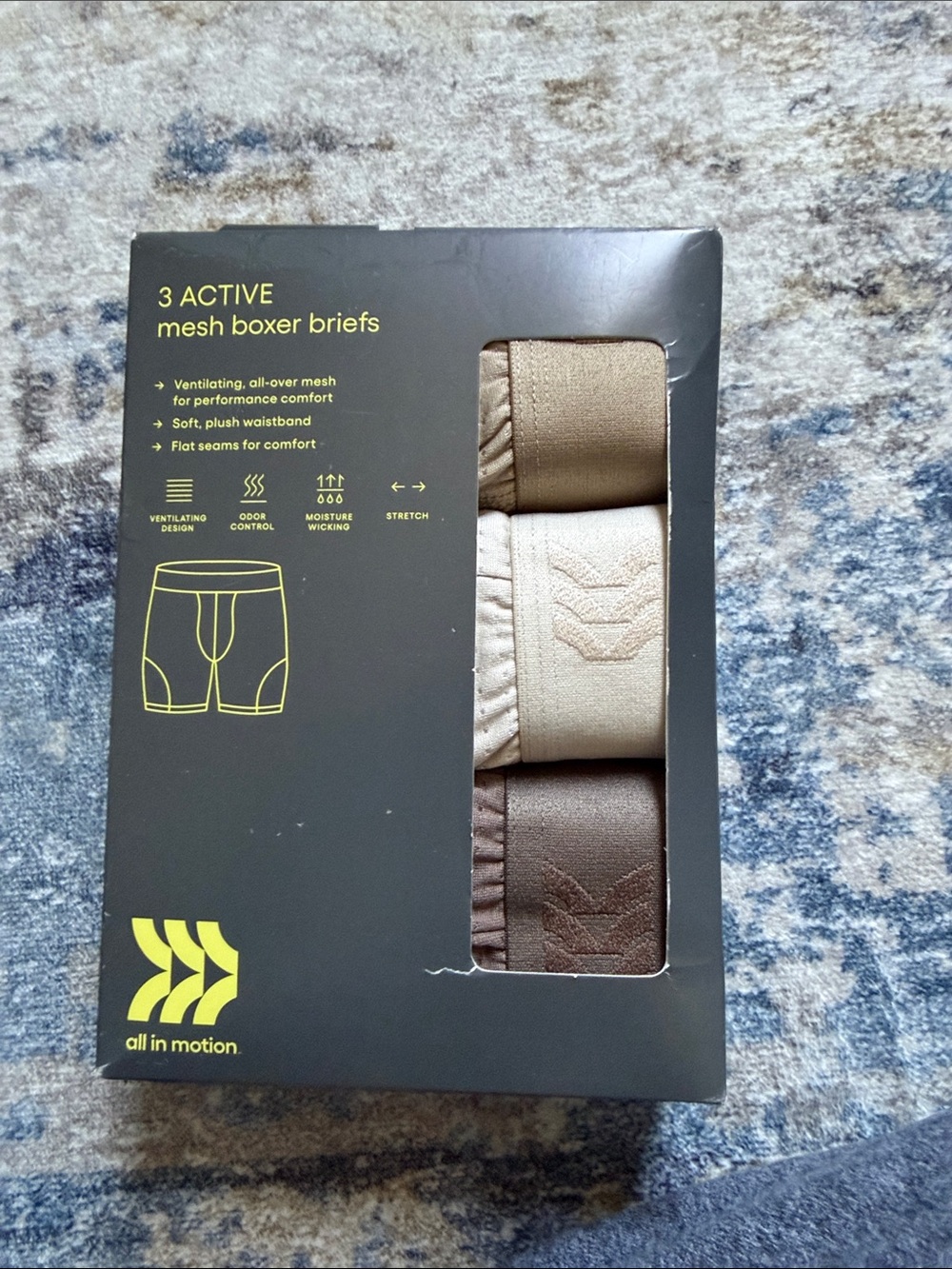 all in motion Men's 3-Pack Mesh Boxer Briefs - Brown, Tan, Cream